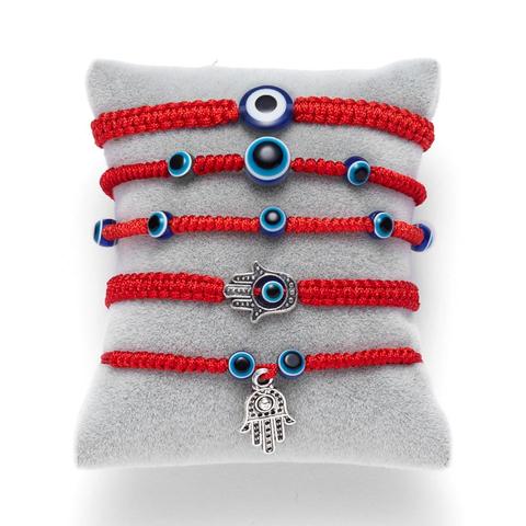 Pulsera de 5 estilos trenzado a mano con amuleto de cordel rojo de la suerte para hombre y mujer, pulsera de cuentas redondas de ojo malvado azul, joyería de amistad ► Foto 1/6