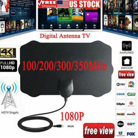 Flat TV HD Digital antena interior TV Antena 350 millas rango 1080P 4K16ft receptor de señal Mini amplificador TV HDTV antenas aéreas ► Foto 1/6