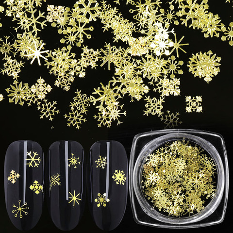 90 unids/set 3D copos de nieve Metal dorado láminas uñas arte lentejuelas Navidad decoraciones de uñas polaco delgada diseños de etiqueta ► Foto 1/6