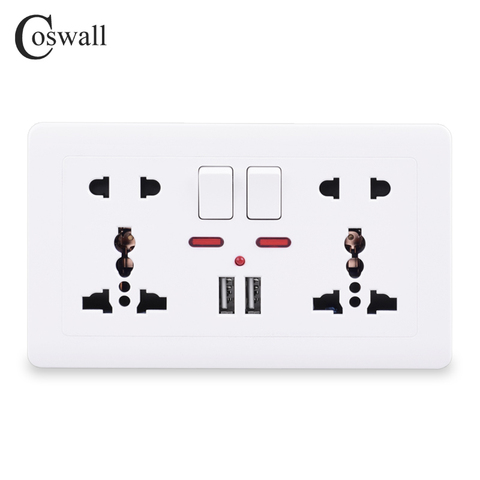 Coswall-Toma de corriente de pared doble Universal, 5 agujeros, toma de corriente de pared, Cargador USB de doble puerto, indicador LED, 146mm * 86mm ► Foto 1/6