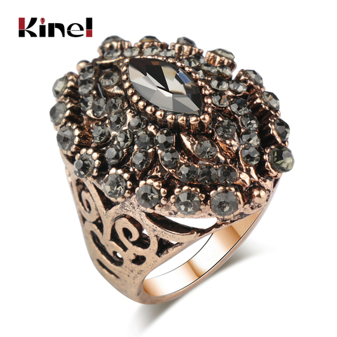 Kinel-Anillo de cristal gris de Color dorado antiguo para mujer, accesorios de fiesta, joyería de boda Vintage, regalos de lujo 2022 ► Foto 1/6