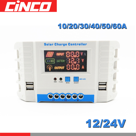 60 50 40 30 20 10 Amp 24 V Auto 12 V controlador de carga de la batería del Panel Solar PWM LCD pantalla Solar colector regulador USB dos ► Foto 1/1