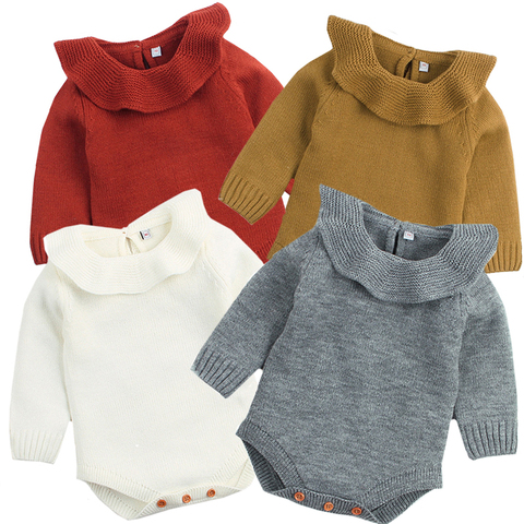 Ropa de otoño-invierno para bebé, mono cálido de punto de Color sólido de manga larga, ropa para recién nacido ► Foto 1/6