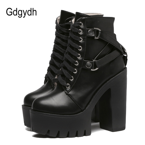 Gdgydh botas negras de moda para mujer, tacón, Primavera, encaje