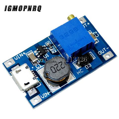 5 unids/lote MT3608 DC-DC ajustable Boost módulo 2A Boost paso módulo con MICRO USB 2 V-24 V A 5 V 9 V 12 V 28 V LM2577 ► Foto 1/2