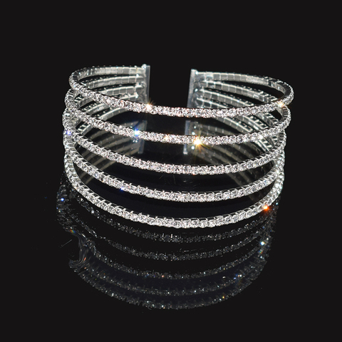 Pulseras de plata de estiramiento de diamantes de imitación de moda de cristal de mujer Multi-capa brazalete pulseras Bling joyería de boda ► Foto 1/6