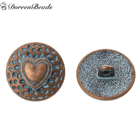 DoreenBeads Botón de vástago de aleación de Metal de Zinc botones de Metal redondo de cobre antiguo patrón de corazón de un solo orificio 17-23mm de diámetro, 2 uds ► Foto 1/6