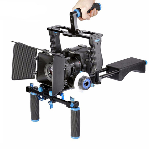 Estabilizador de vídeo DSLR Rig soporte de hombro + caja mate + enfoque de seguimiento Dslr jaula para videocámara de vídeo Canon Nikon Sony DSLR ► Foto 1/6