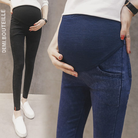 Azul negro lápiz elástico Jeans para maternidad embarazo mujeres ropa de enfermería embarazo polainas pantalones de mezclilla de algodón pantalones ropa ► Foto 1/6