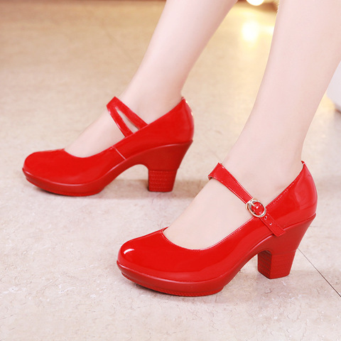 Gran tamaño 32-43 medio tacón de bloque de la plataforma zapatos de mujer zapatos de boda rojo blanco 2022 otoño zapatos Mary Jane señoras de cuero de ► Foto 1/6