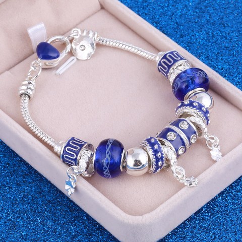 Estilo Europeo Vintage plata cristal plateado encanto pulsera mujeres Original DIY pulsera joyas regalo ► Foto 1/6