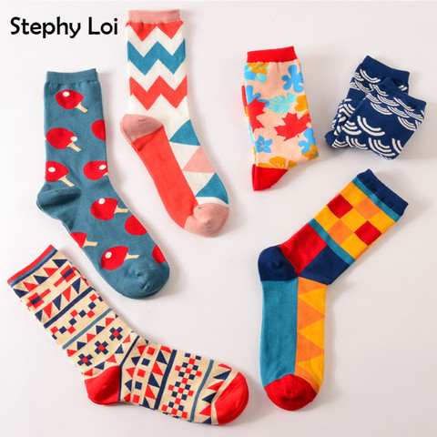 Color crew algodón happy socks hombres/mujeres estilo británico casual harajuku diseñador marca moda novedad arte para pareja divertido ► Foto 1/6