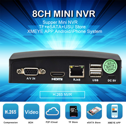 Minicámara NVR CCTV NVR de 8 canales, grabadora de vídeo H.265 de 5MP para cámara CCTV, IP, Cloud P2P eSATA TF, Control remoto por USB ► Foto 1/5