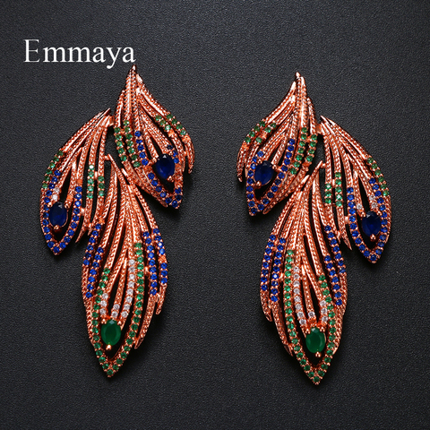 Emmaya-pendientes con forma de pluma de circonia cúbica AAA para mujer, aretes Multicolor, para boda, regalo de fiesta de navidad ► Foto 1/6