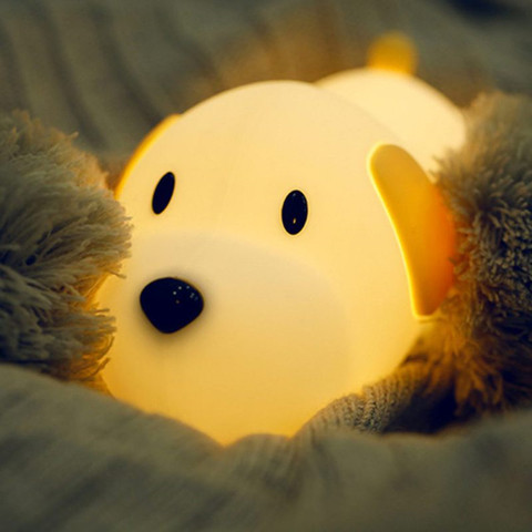 De silicona luz de noche de LED de perro Sensor táctil 2 colores cachorro lámpara regulable temporizador USB recargable lámpara para los niños del bebé ► Foto 1/6