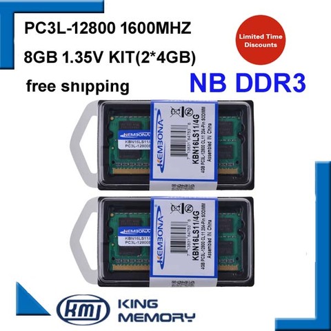 Kembona llega laptop Rams SODIMM DDR3 8 GB (Kit de 2 unids DDR3 4 GB) PC3L-12800 1.35 V baja potencia 204pin memoria RAM ► Foto 1/2