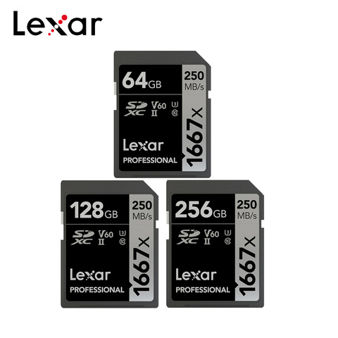 Original Lexar tarjeta de memoria 1667X V60 250 MB/S tarjeta Flash GB 64GB 128GB 256GB UHS-II U3 SD tarjeta SDXC c10 para vídeo 3D 4K HD ► Foto 1/5