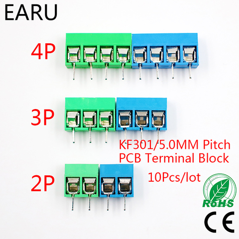 10 unids/lote KF301-5.0-2P KF301-3P KF301-4P paso 5,0mm Pin recto 2P 3P 4P tornillo Bloque de terminales PCB conector, azul, verde ► Foto 1/6