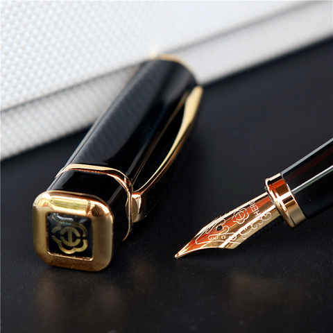 Hero 979-Bolígrafo tinta escribir para oficina y negocios, tapa cuadrada, pluma de Metal, platos dorados, Clip, Punta fina de iridio, 0,5mm ► Foto 1/6