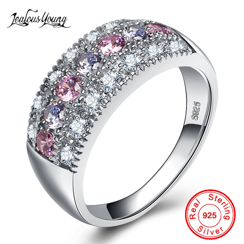 Anillo de compromiso de cristal rosa con anillos de piedra AAA Color plata CZ para mujer zirconia joyería regalo anillos mujer ► Foto 1/6