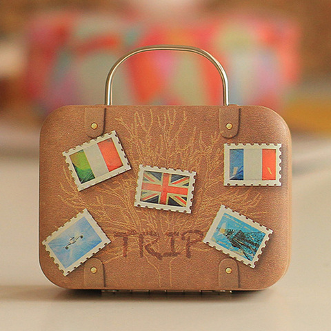 Mini maleta con asa tipo europeo, caja de almacenamiento de Metal caramelo para regalos de boda, contenedor portátil de viaje con estampado de Chocolate caramelo ► Foto 1/6