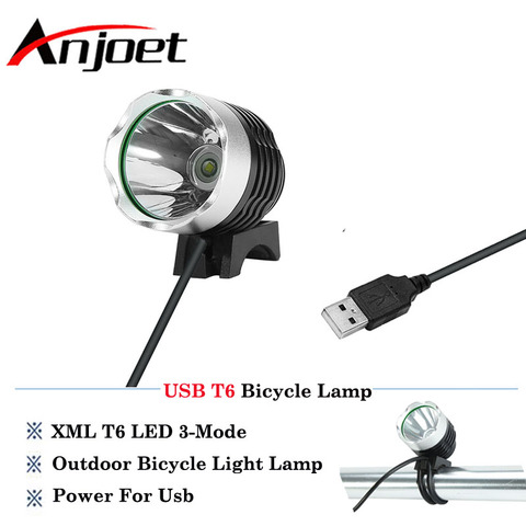 Anjoet-linterna LED portátil para exteriores, XML-T6, 1200LM, 3 modos para lámpara de bicicleta de aleación de aluminio alimentada por USB ► Foto 1/1