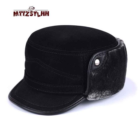 Gorro de aviador de cuero artificial para hombre, protector de orejas grueso y duradero, cálido, para exteriores, Invierno ► Foto 1/6