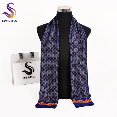 [BYSIFA] 2022 nueva marca bufandas para hombre Otoño Invierno moda masculina caliente azul marino bufanda de seda larga Cravat alto calidad bufanda 170*30 cm ► Foto 1/6