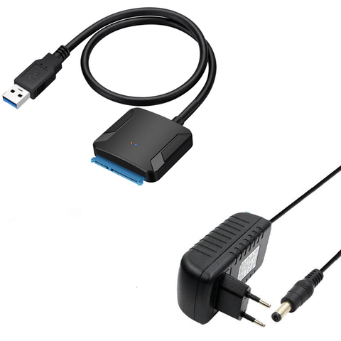 Convertidor de Cable adaptador SATA USB3.0 22 pines USB 3,0 a Cable SATA con adaptador EU US UK para 2,5 pulgadas disco Duro HDD SSD de 3,5 pulgadas ► Foto 1/6
