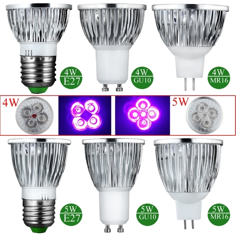 1 Pc de alta luminosidad W 4W 5W E27 GU10 MR16 Base de luz LED ultravioleta Bombilla de foco LED casa lámpara 85-265V /12 bombillas led y tubos ► Foto 1/6