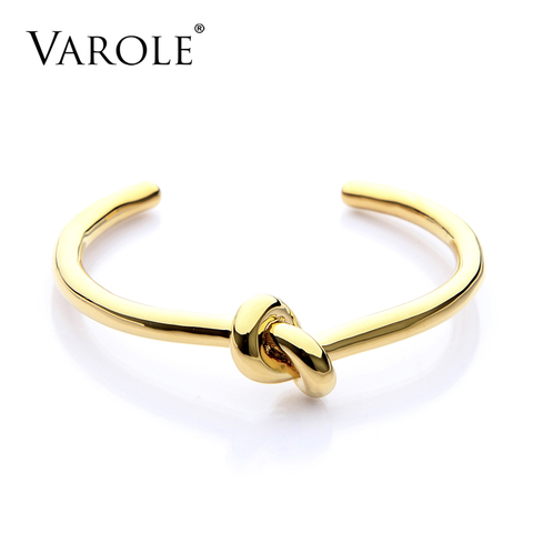 VAROLE-Pulseras de cobre con nudo elegante para mujer, brazaletes dorados, brazalete de regalo abierto, pulseras femeninas ► Foto 1/6