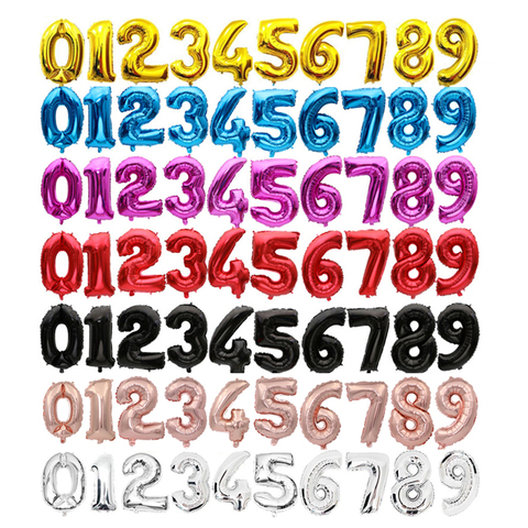 Globos de aluminio disponibles en 9 colores, 0-9, 16 '', 32 pulgadas, globos de dígitos, decoraciones para fiesta de cumpleaños, globo de boda para niños ► Foto 1/6