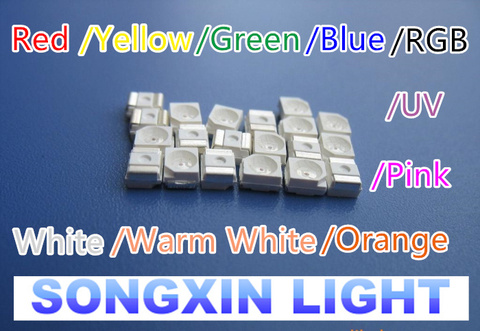 200 unidades SMT/SMD 3528 LED rojo/amarillo/verde/azul hielo/RGB/blanco cálido/rosa/púrpura UV/naranja/agua claro SMD 1210 diodos LED PLCC-2 ► Foto 1/5
