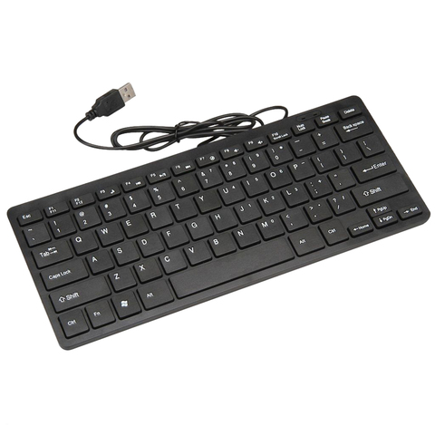 Negro Ultra delgado silencioso pequeño tamaño 78 teclas Mini teclado USB Multimedia para PC portátil con tailandés árabe ruso hebreo etiqueta ► Foto 1/6