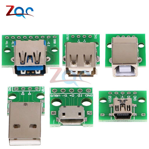Micro Mini USB A macho USB 2,0 3,0 A hembra USB B interfaz de conector A 2,54mm DIP PCB convertidor adaptador placa de separación ► Foto 1/6