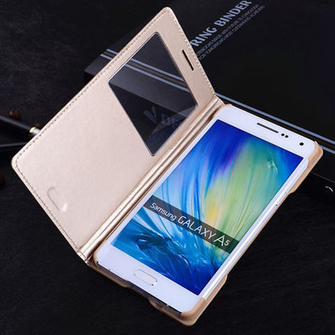 Smart Flip caja de teléfono de cuero para Samsung Galaxy A5 2015 A 5 A3 7 A7 A52015 SM A500 A500F A700 A700F A300 A300F SM-A500F ► Foto 1/6