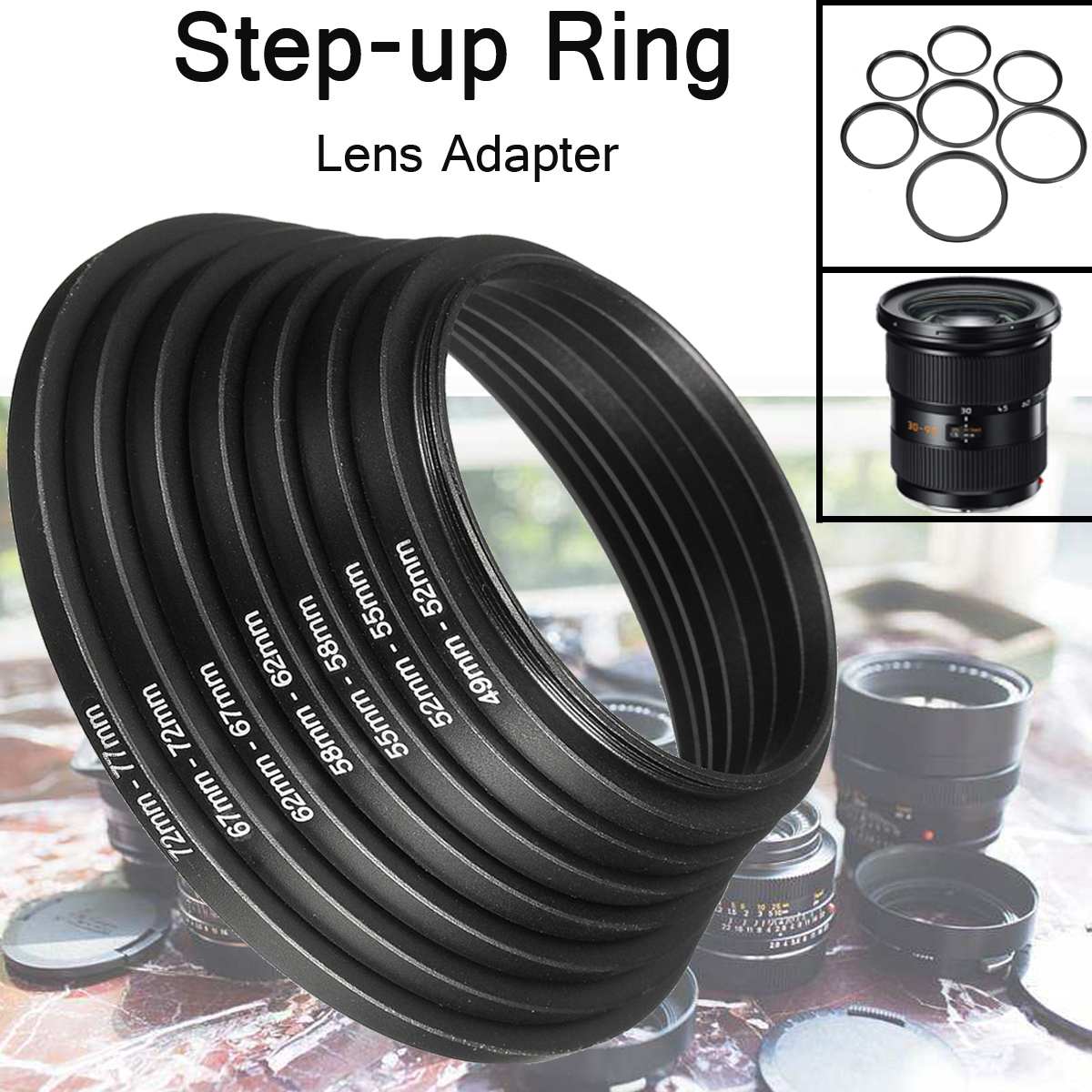 7 Uds. De anillo metálico de regulador juego de filtros de adaptador de lente Universal de aluminio 49-52-55-58-62-67-72-77mm 49mm-77mm ► Foto 1/5