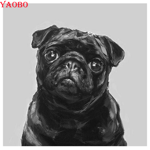 Pintura de diamante 5D DIY de Pug dog, cuadro de mosaico de imitación de cachorro negro, decoración de pared hecha a mano ► Foto 1/6
