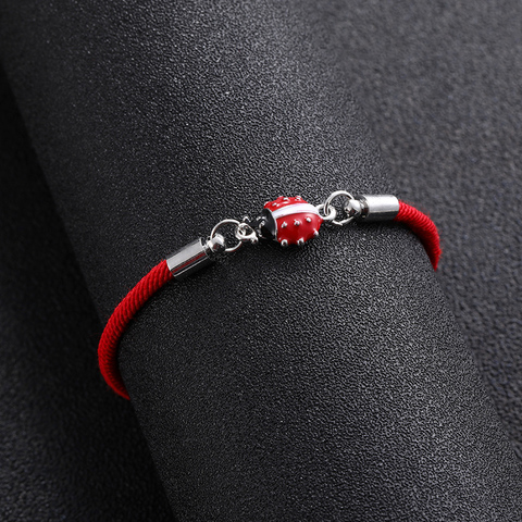 Pulsera de cuerda roja de la suerte para mujeres y hombres, brazalete trenzado bonito de amor, Ladybug, ajustable, hecho a mano ► Foto 1/6