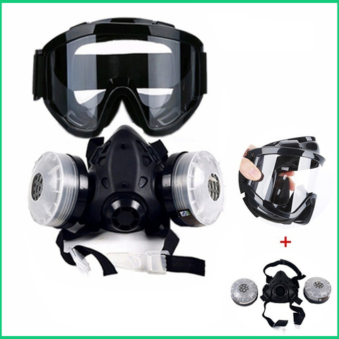 Máscara de Gas de media cara con gafas antivaho N95 máscara de polvo químico filtro respiradores para pintura soldadura por pulverización ► Foto 1/6