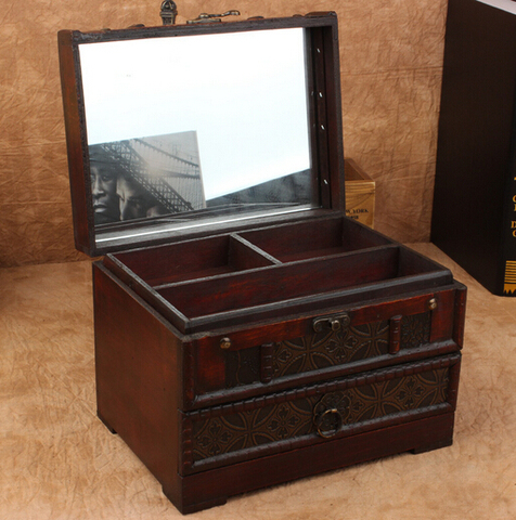 Caja de joyería de madera con cerradura patrón caso aseo escritorio acabado caja de almacenamiento caja de la caja de almacenamiento de madera ► Foto 1/4
