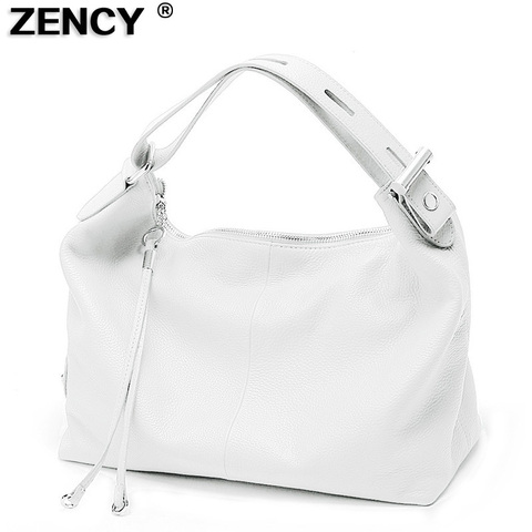 ZENCY plata Hardware cuero de vaca 100% auténtico bolso de las mujeres extensible mango correa de piel de vaca damas bolsos de hombro Tote ► Foto 1/6