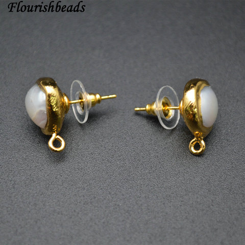 Piezas de pendientes colgantes de forma redonda de perla blanca Natural chapada en oro antidecoloración, cierres para joyería ► Foto 1/6