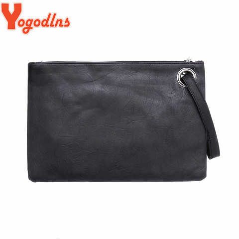 Yogodlns-Bolso de mano unicolor de piel para mujer, Cartera de mano a la moda, tipo sobre de piel, bolso de mano de noche, envío gratis ► Foto 1/6