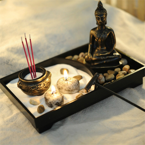 Estatua de resina de Buda Zen, meditación, relajación, juego de decoración, bandeja para arena de jardín, Kit de quemador de incienso de Buda ► Foto 1/6