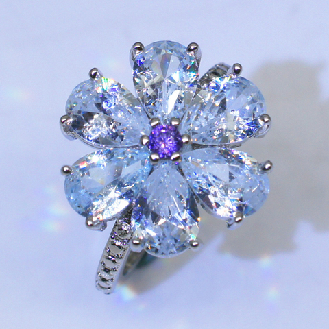 Utimtree-anillo de compromiso con cristales para mujer, sortija con cristales brillantes, forma de flor, joyería para fiesta ► Foto 1/6