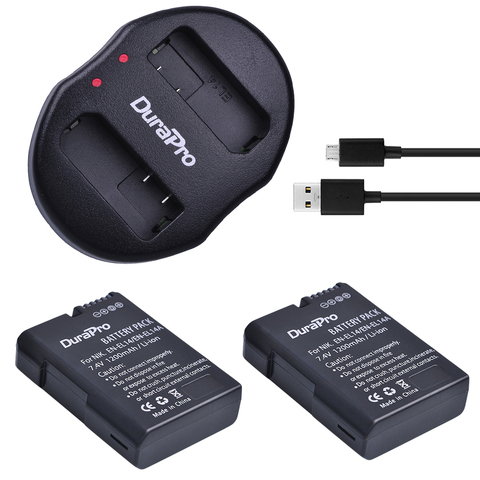 DuraPro 2Pc 1200mAH EN-EL14 EN EL14 batería + cargador Dual para Nikon EOS D5500, D5300, D3300, D5100, D5200, D3100, D3200 batería ► Foto 1/6