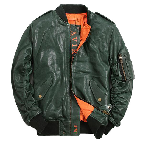 Chaqueta de cuero para hombre, chaqueta de vuelo de cuero genuino para hombre, ropa de abrigo ajustada para motocicleta, abrigo de aviador, TJ01 ► Foto 1/1