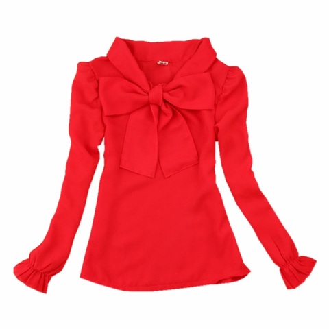 Blusa de Chifón con manga larga para primavera y otoño, camisa para chica adolescente, con lazo, color rojo, JW0552A ► Foto 1/6