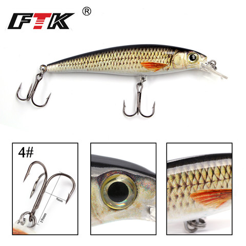 Señuelo de pesca FTK 1 unid señuelo de bajo 100mm/12g accesorios de gancho flotante Wobblers señuelo duro 3D ojo Fishlike Floater lento HF ► Foto 1/6